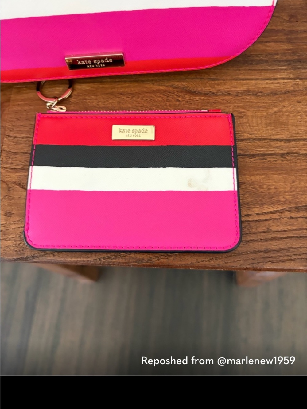 kate spade Striped Card Holder Wallet in Hot Pink, Red, Black, White - Picture 1 of 2